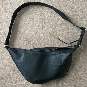 ZARA XL BOOMERANG Faux Leather Crossbody Bag - Black